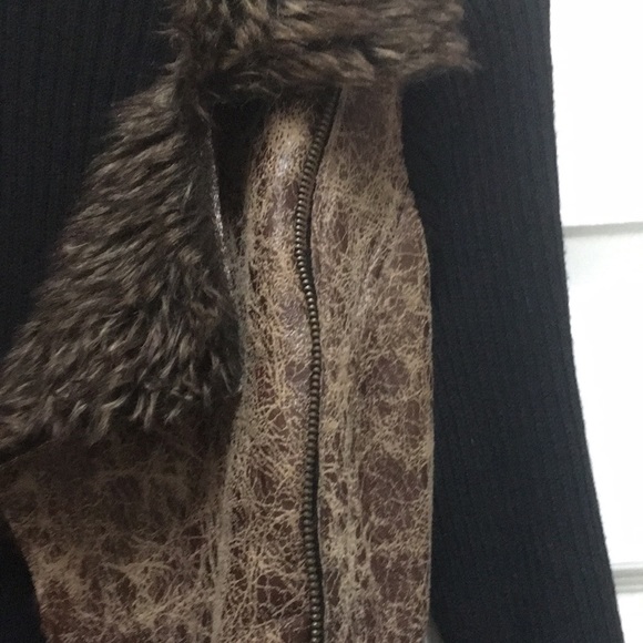 2b bebe faux leather faux fur asymmetrical zip up sweater - Picture 4 of 9